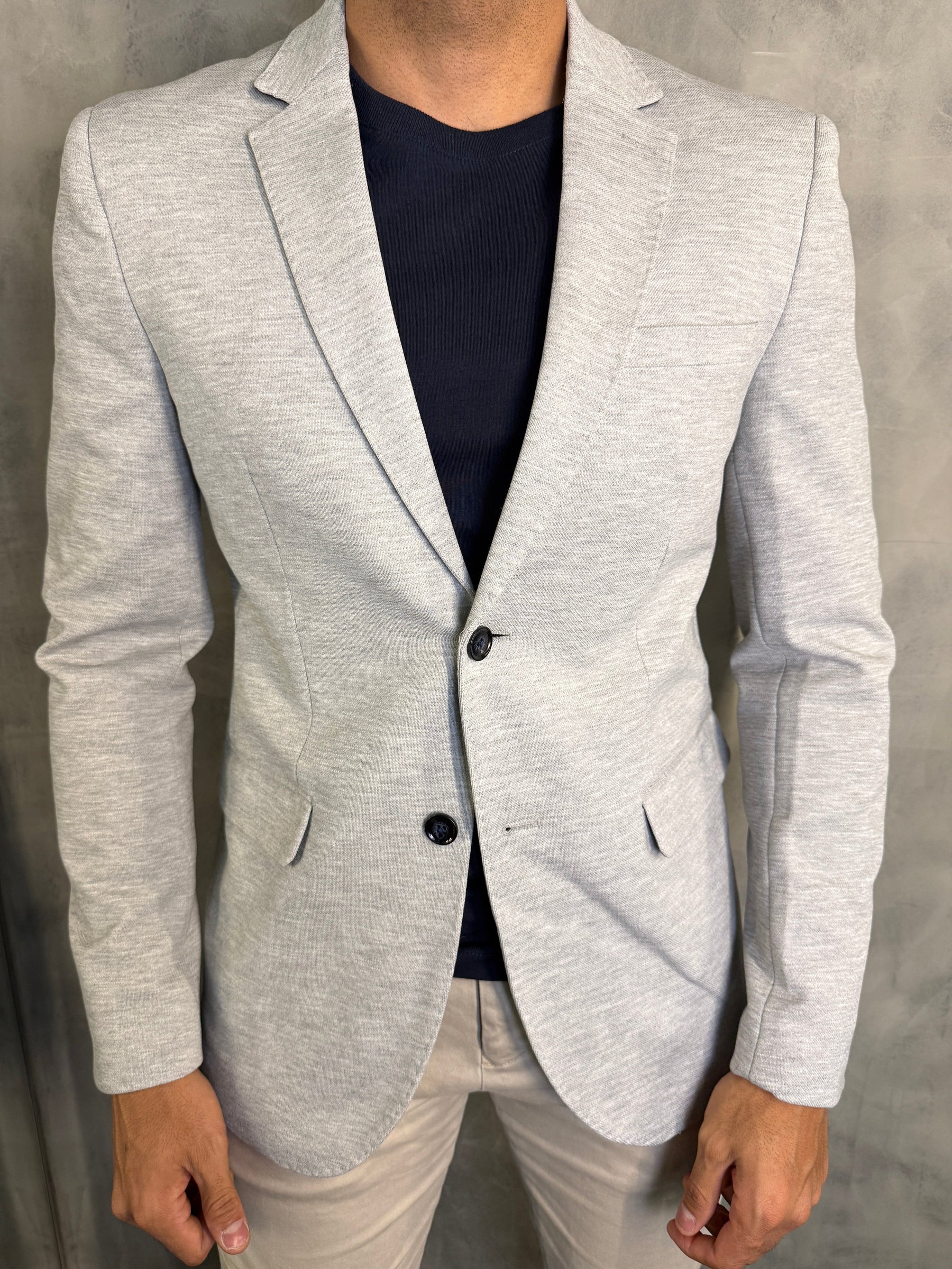 BLAZER MALHA POLIAMIDA PONTO H CINZA