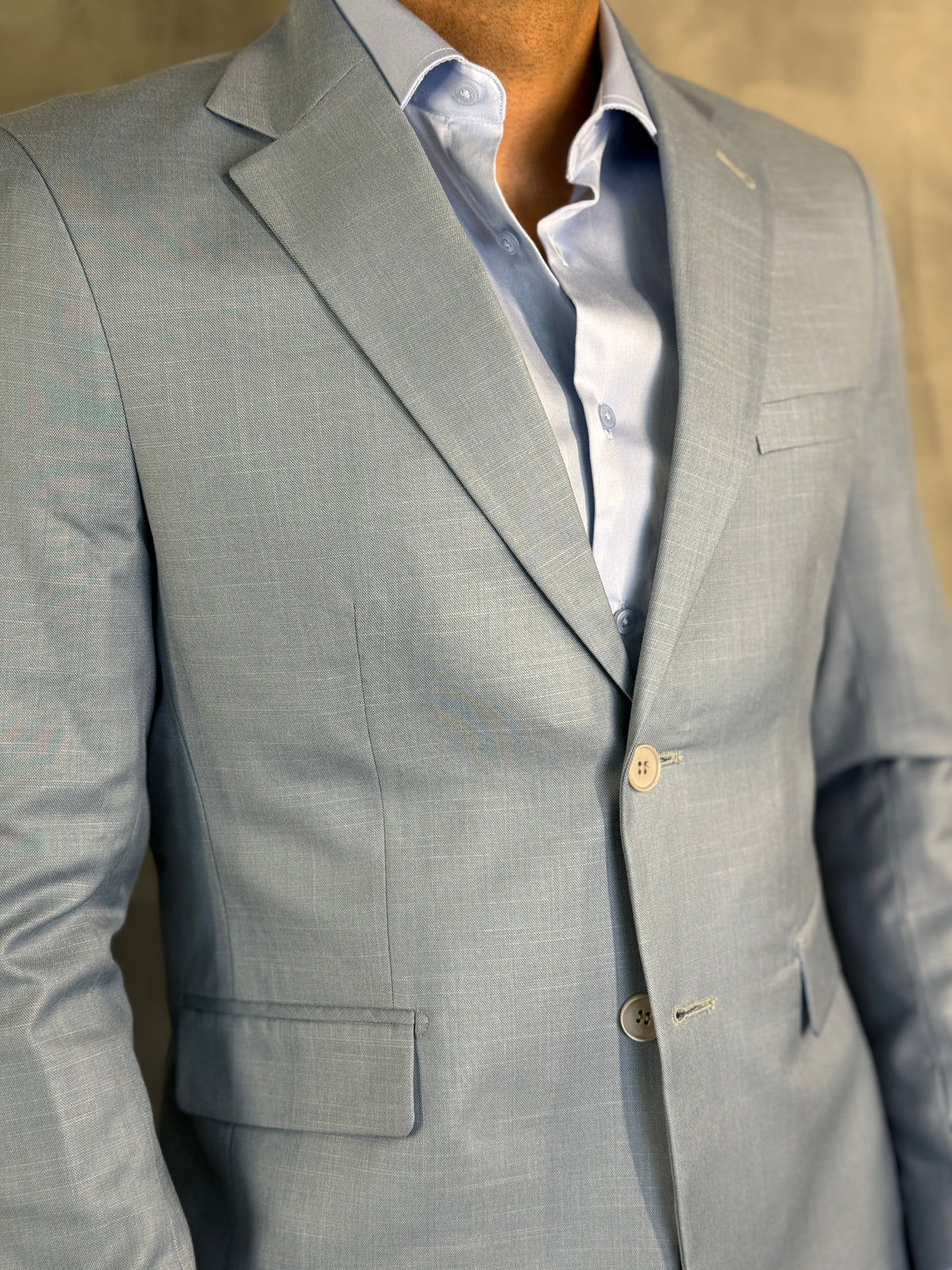 BLAZER SLIM POLIVISCOSE LAP LARGA FATIOTA AZUL CLARO